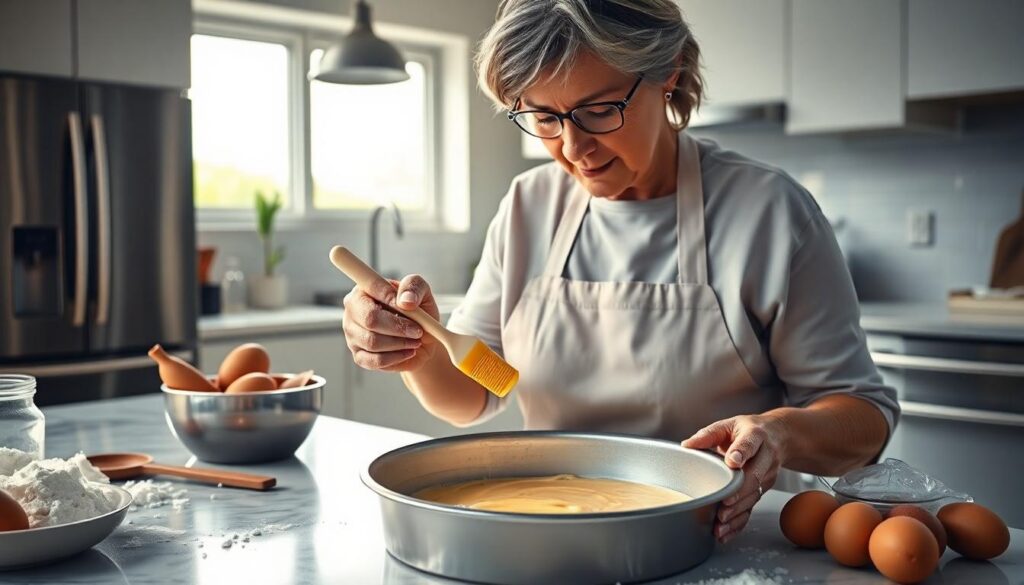 baker Greasing a Cake Pan