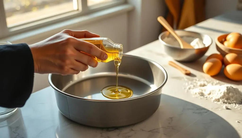 greasing a cake pan hand-apply-vegetable-oil-cake-pan